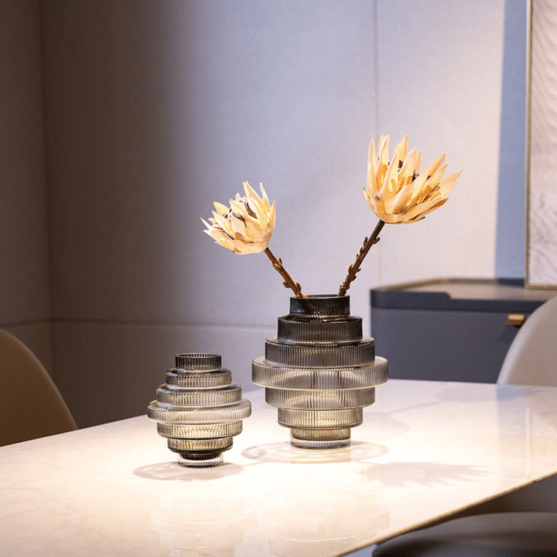 Amber art deco vase with geometric shape