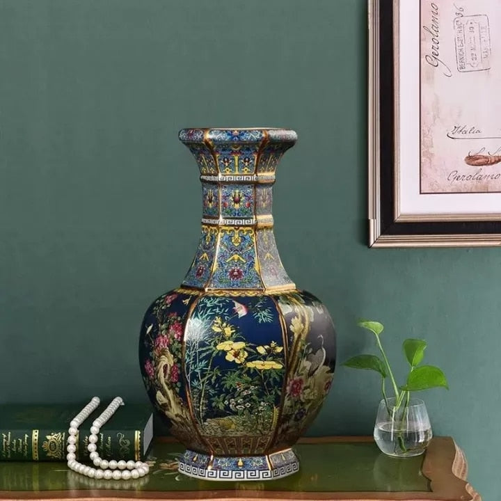 Antique Chinese vase with colorful patterns