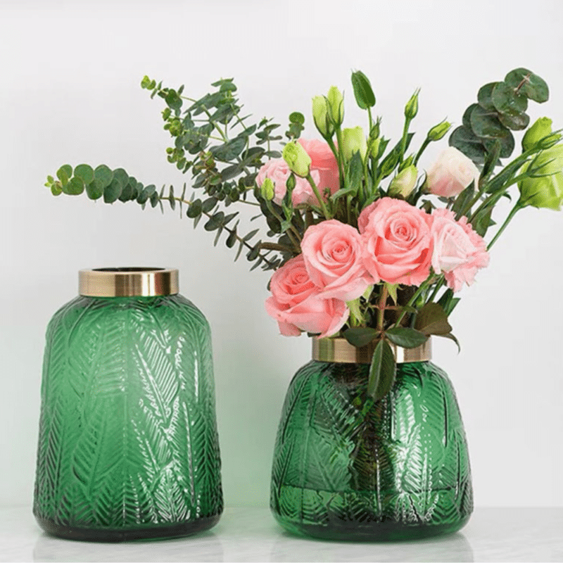 Art deco glass vase with foliage pattern
