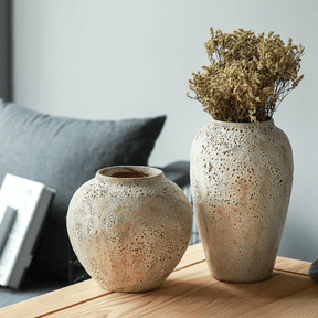 Beige stoneware vase with small bubbles