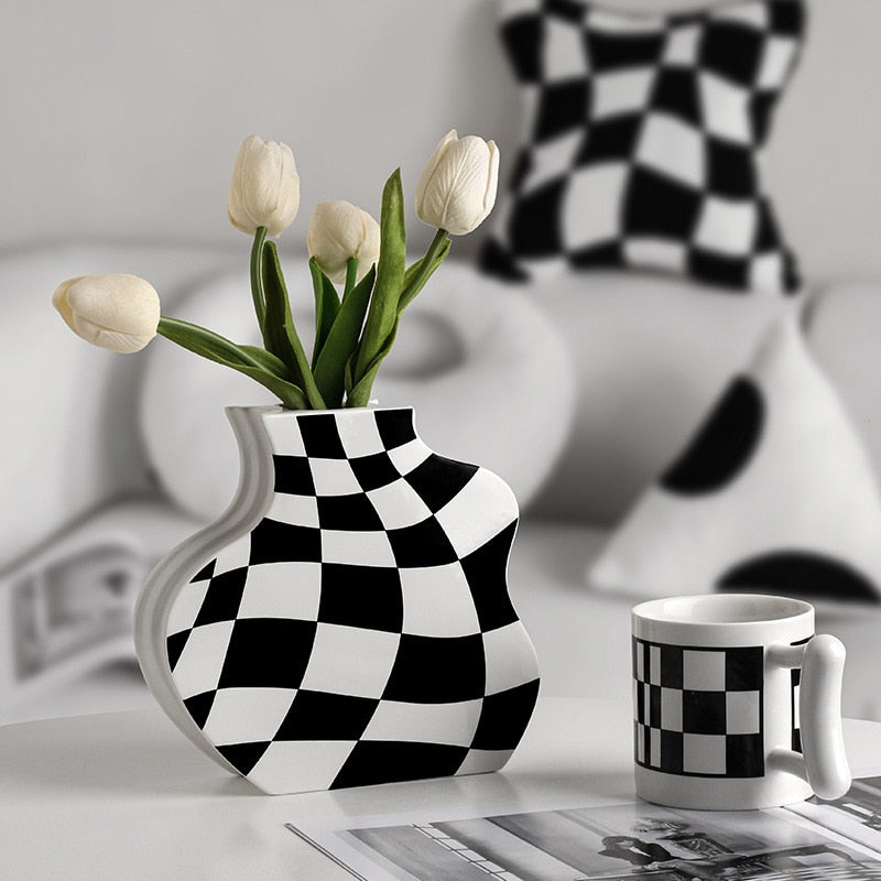 Black and white art deco ceramic vase