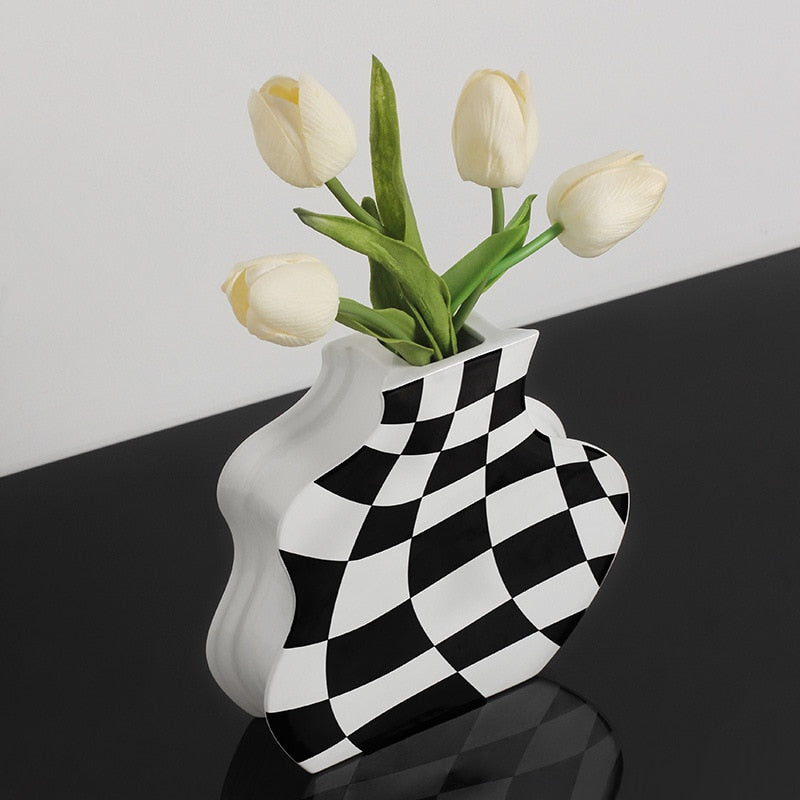 Black and white art deco ceramic vase