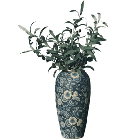 Blue floor vase with flowers