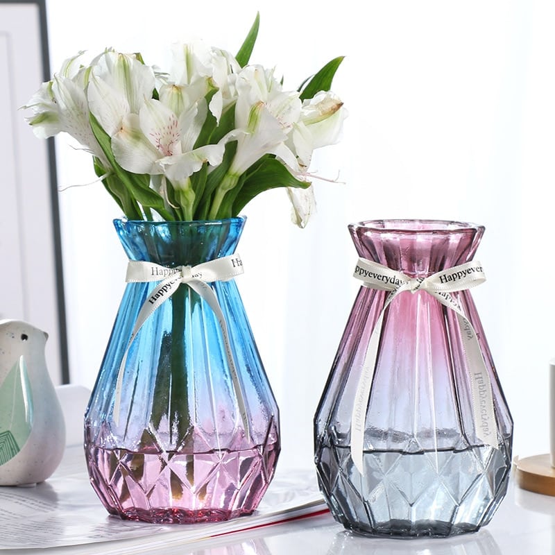 Colorful glass vase with ribbon