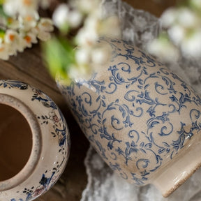 Cracked porcelain vase with floral pattern