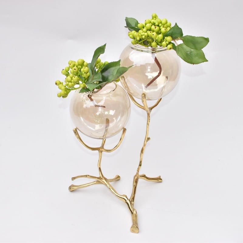 Glass ball vase and gold metal support