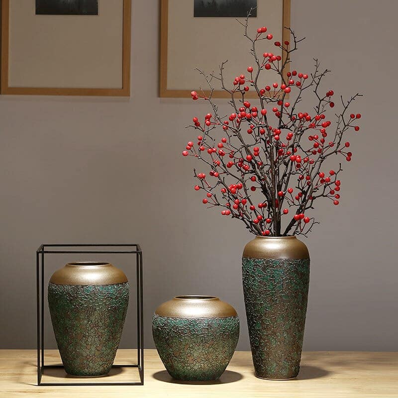 Handcrafted Chinese style green ceramic vase