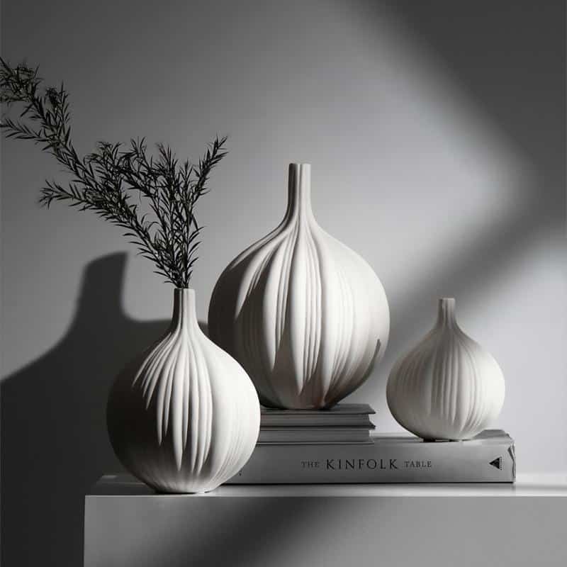 Large format streaked white ceramic vase