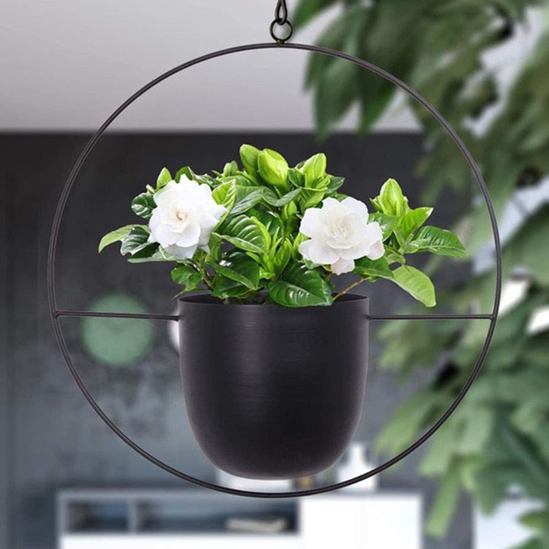 Metal hanging vase with hoop