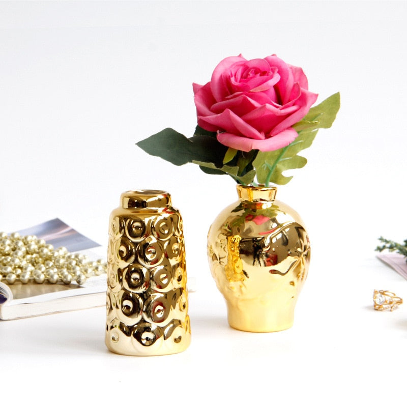 Miniature golden ceramic vase