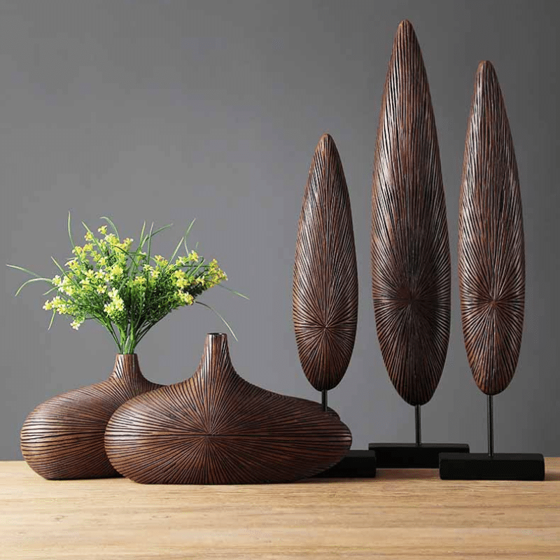 Modern Japanese oval wooden vase