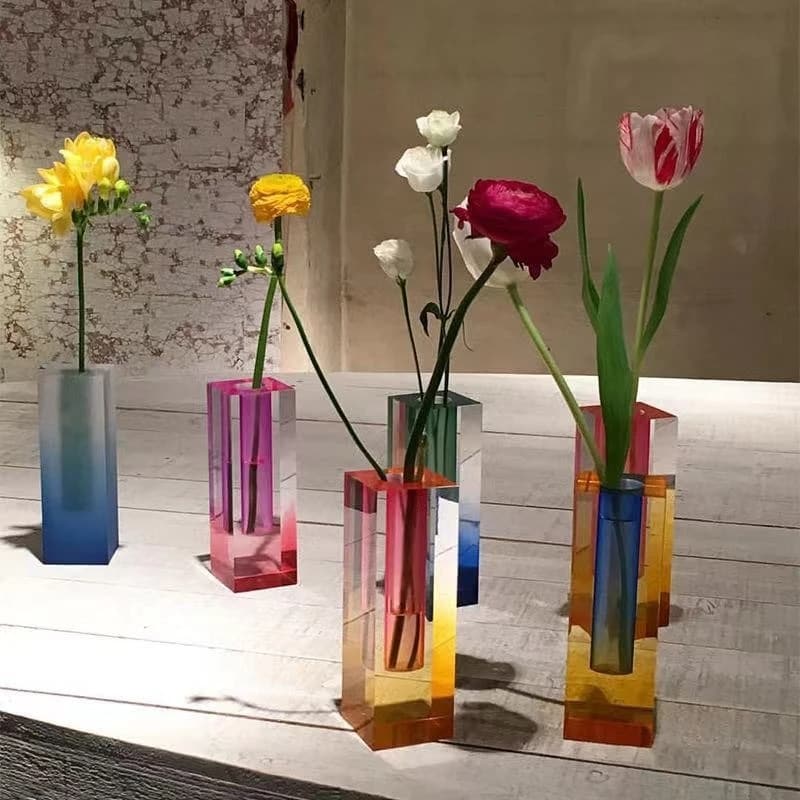 Neon colored square vase