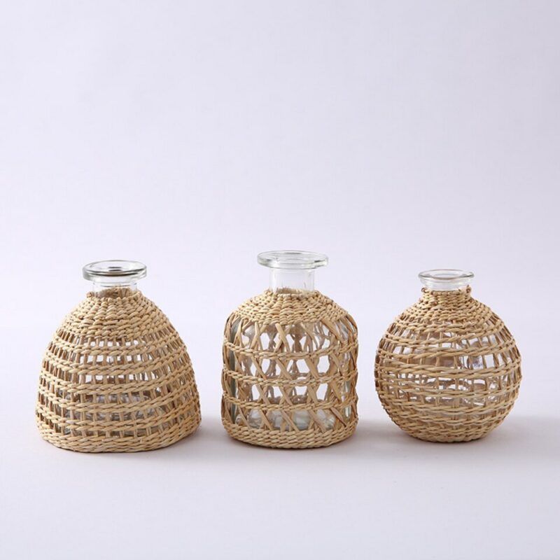 Small round rattan vase