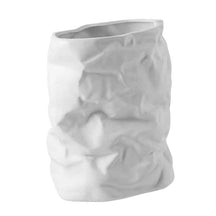 White ceramic vase with crumpled paper effect