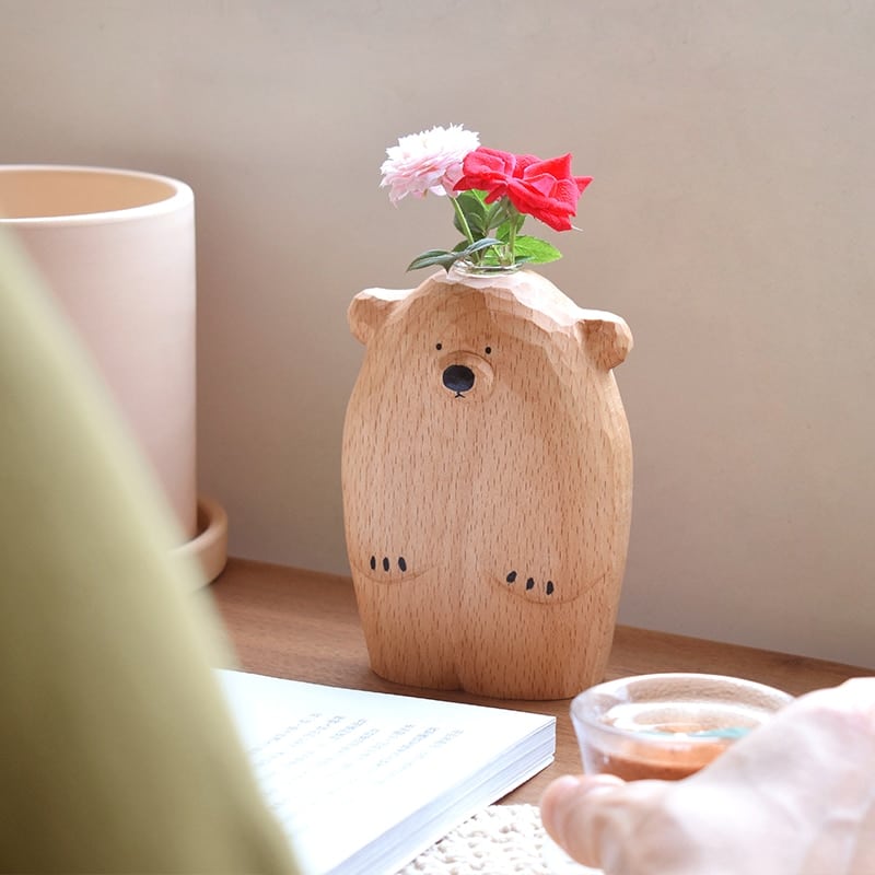 Wooden vase in the shape of a little bear