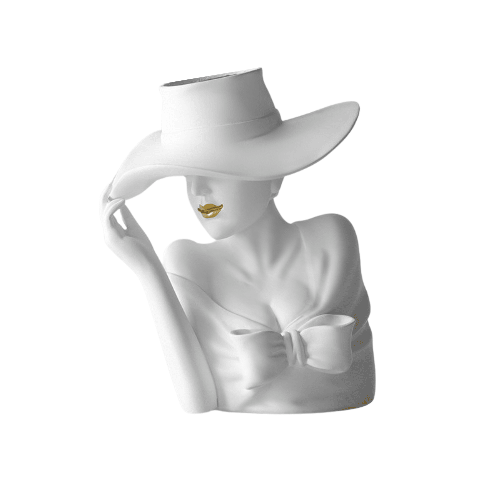 Retro style woman bust vase with hat