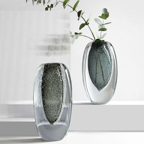 Gray Murano bubble glass vase