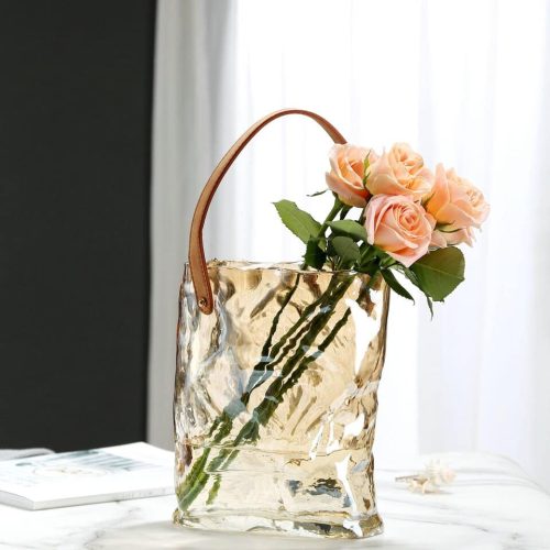 Original transparent bag-shaped glass vase